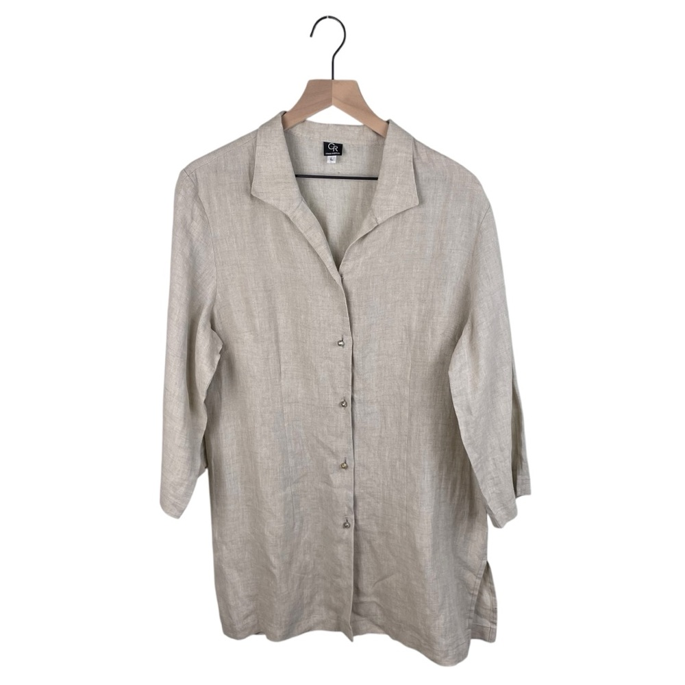 Connie Roberson Linen Button Down Shirt Tunic Women's Size Large Lagenlook Boho